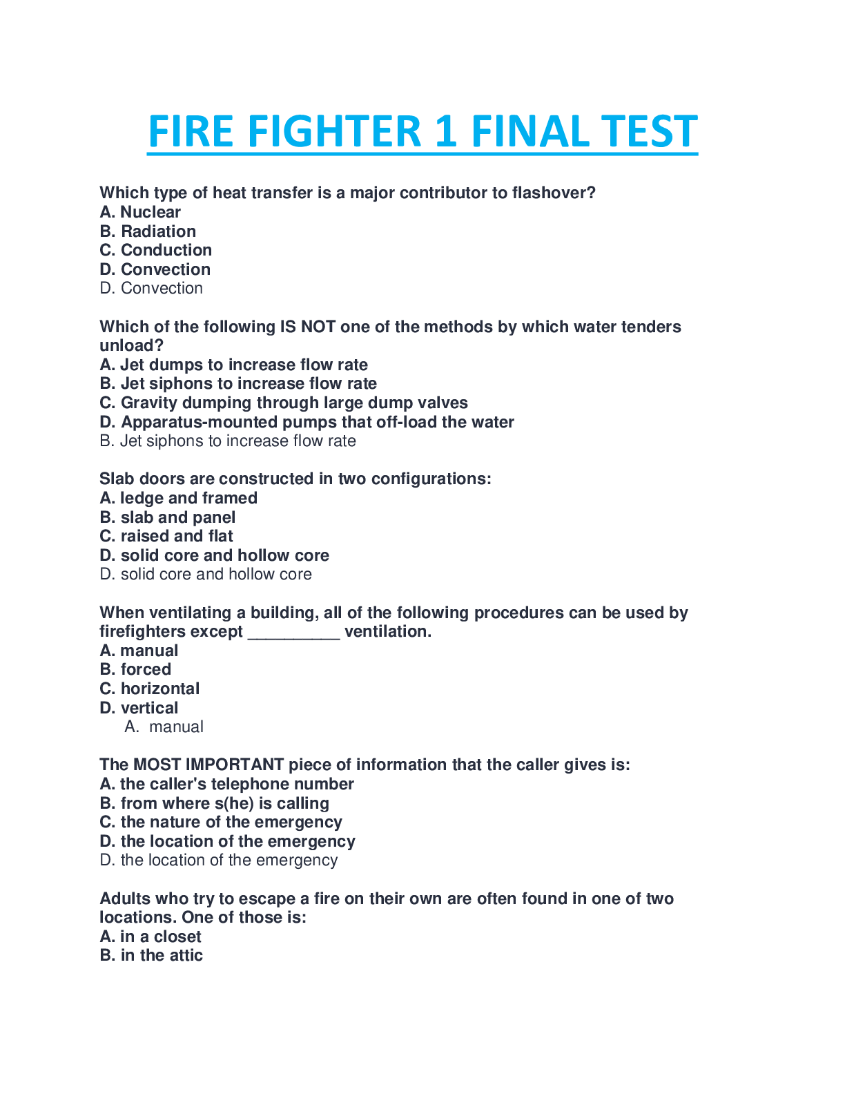 Preview image for FIRE FIGHTER FINAL EXAM TEST , STUDY QUESTIONS WITH ANSWERS COMPLETE GUIDE SOLUTION.